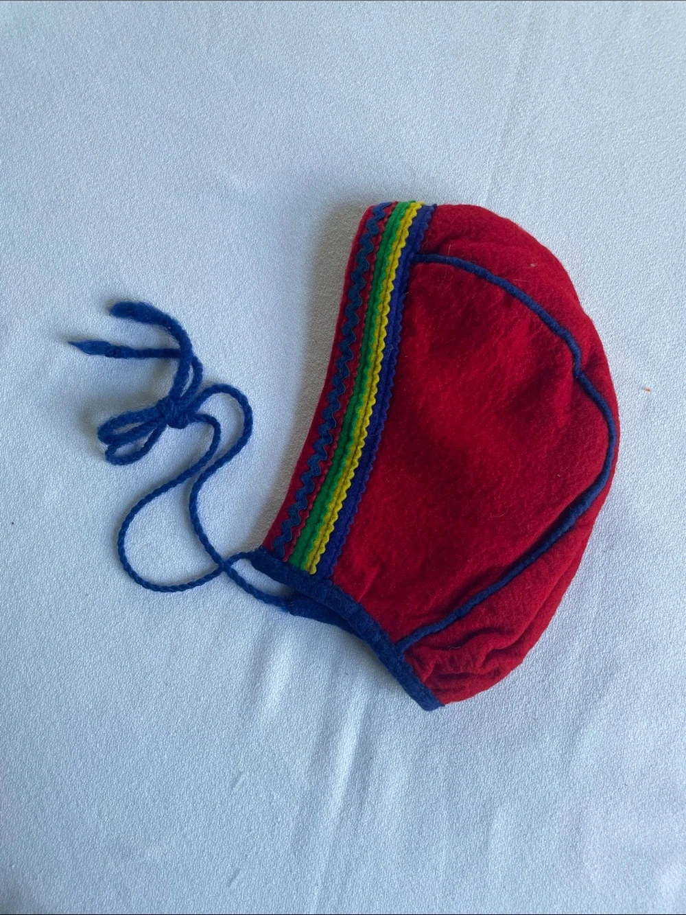 VINTAGE HANDMADE WOOL Bonnet Red Scandinavian Hat Cap Winter Toddler